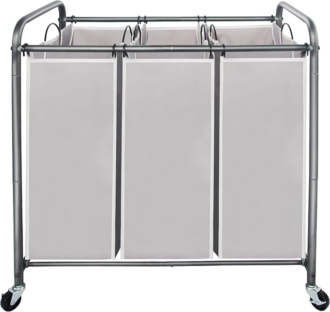 STO STO Laundry Sorter 3 Section, 3 Bag Clothes Hamper, Rolling Laundry Cart Basket with Heavy Duty Lockable Wheels and Removable Bag for Laundry Room, Bedroom, Closet, Gray by STOSTO