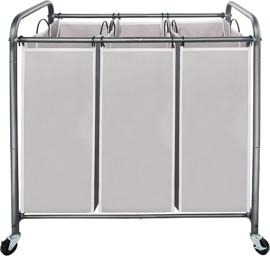 STO STO Laundry Sorter 3 Section, 3 Bag Clothes Hamper, Rolling Laundry Cart Basket with Heavy Duty Lockable Wheels and Removable Bag for Laundry Room, Bedroom, Closet, Gray by STOSTO