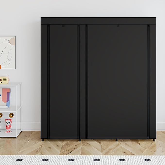 SORCEDAS Portable Wardrobe Closet Storage Organizer Metal Hanging Rack Non-Woven Fabric (Black, 51 Inch) - Image 4