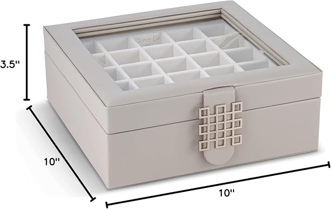 Glenor Co Earring Organizer - Classic 50 Section Jewelry Box/Case/Holder for Earrings, Rings, Necklaces, Jewelry, Cufflinks or Collections -2 Layer Small Compartments with Large Glass Top - Grey - Image 8