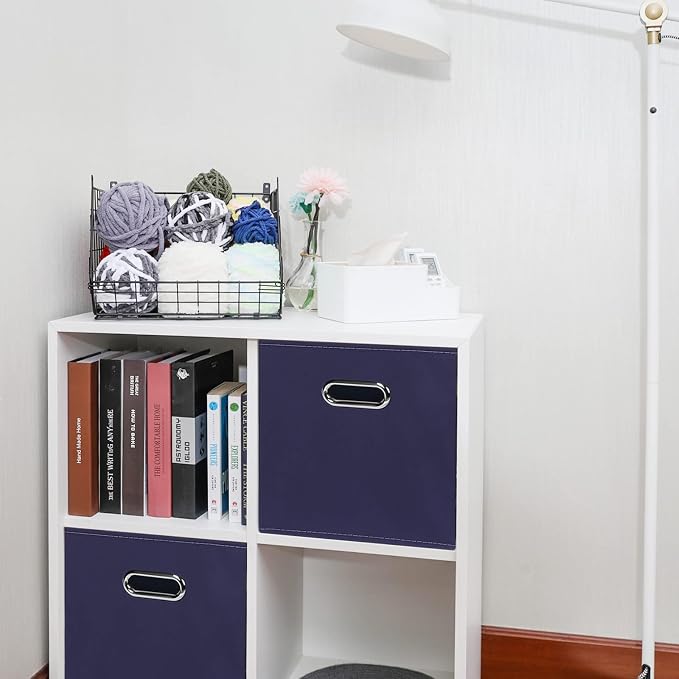 Fabric Cloth Storage Bins,Fabric Cube Bins Organizer with Dual Handles Foldable Cube Storage Baskets for Home Bedroom Storage,Set of 6,(Navy Blue) - Image 4
