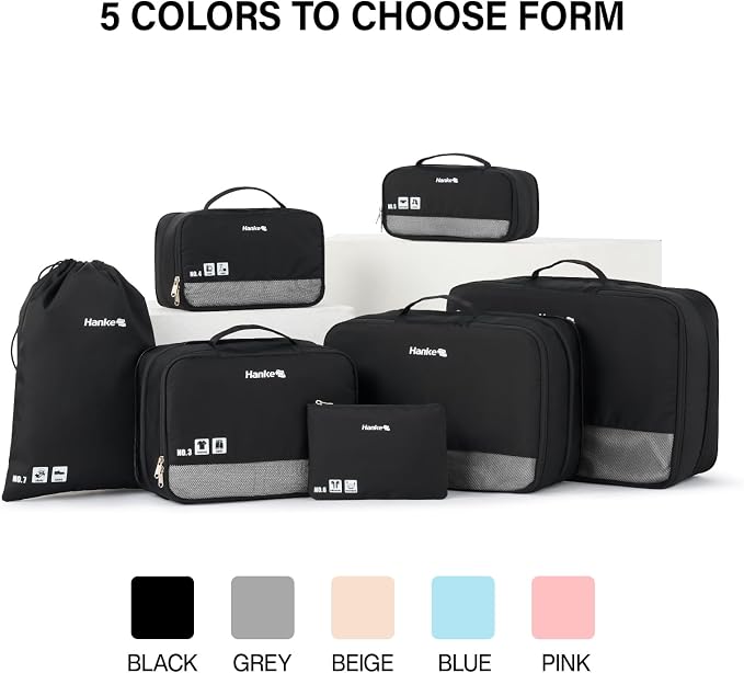 Hanke 7 Piece Expandable Compression Packing Cubes, Premium Travel Packing Organizers for Suitcases/Carry On, Luggage Organizer Bags with Breathable Mesh & Label - Image 9
