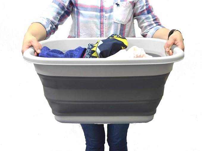 SAMMART 31L (8.1 gallon) Collapsible Plastic Laundry Basket-Foldable Pop Up Storage Container-Portable Washing Tub - Space Saving Hamper/Basket, Water capacity: 23L (6 gallon) (1, Light Grey) - Image 7