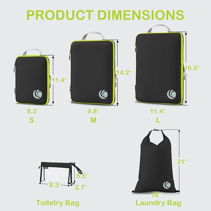 Cipway Compression Packing Cubes, Ultralight Luggage Organizer Bags with Laundry Bags and Clear Toiletries Bag, Travel Essentials for Carry on Suitcase (6 Piece,Black) - Image 4