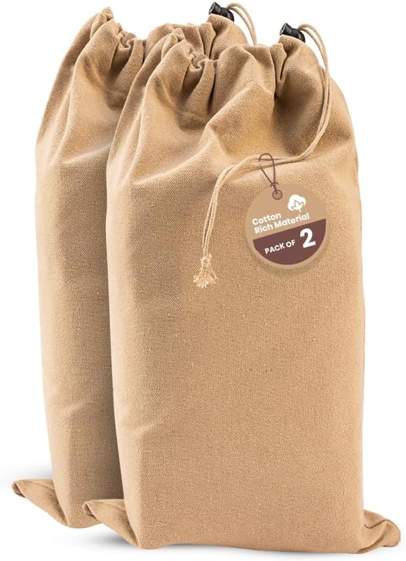 LFH Cotton Rich Shoe Storage Bags with Drawstring, Dustproof Breathable Reusable Organizer, Perfect For Travel, Dorm, Hotel, College, Gym, Easy to Carry, Machine Washable 8"x17" (Pack of 2) - Beige by LFHHomePrivateLimited