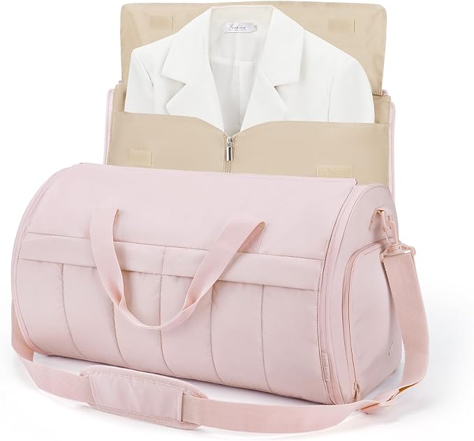 BAGSMART Garment Duffel Bag, Convertible 2-in-1 Puffy Water-Resistant Carry-On with Shoe Compartment, Light Pink by BAGSMART