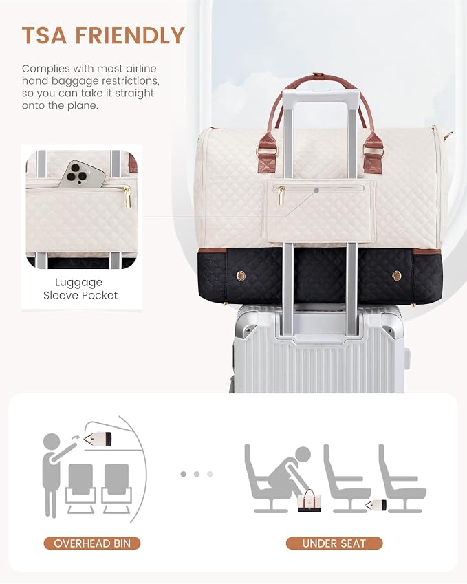 LOVEVOOK 2 in 1 Garment Bag for Women with Shoe Pouch, Convertible Hanging Suit Bag Suitcase, Carry On Travel Duffel Bag with Toiletry Bag, Waterproof Weekender Bag for Business, Trip, Wedding - Image 7
