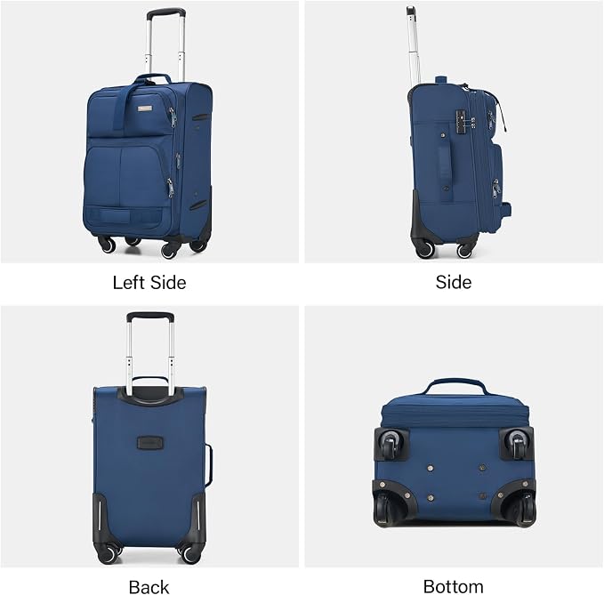 Hanke 20 Inch Softside Expandable Carry On Luggage with Spinner Wheels, Rolling Suitcase Travel Luggage with TSA Approved Luggage,Blue - Image 8