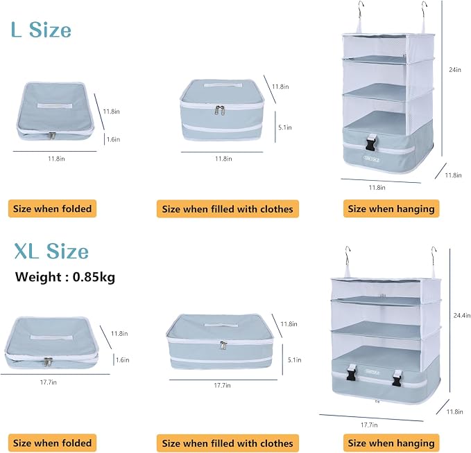 TABITORA Portable Hanging Travel Shelves Bag Packing Cube Organizer Suitcase Storage Large Capacity - Image 5