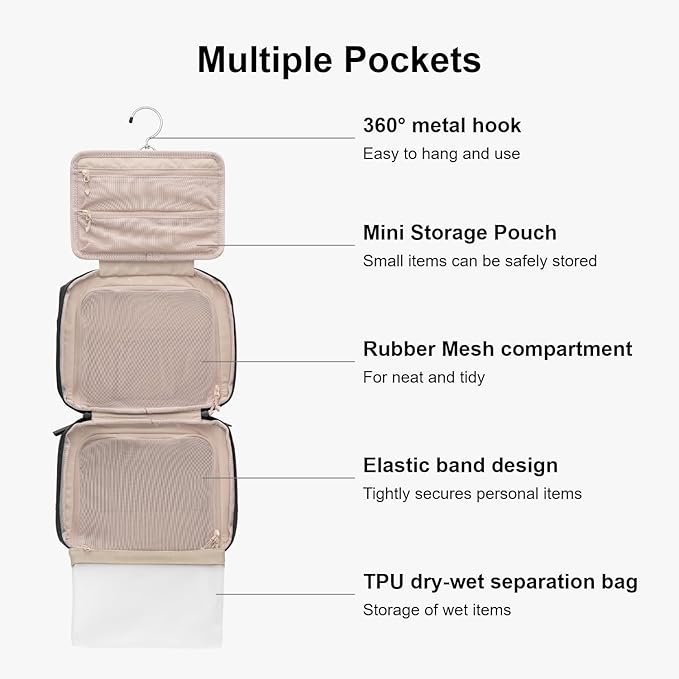 LEVEL8 Travel Toiletry Bag for Women Men, Travel Organizer Water Repellent, Makeup Organizer with Hang Hook for Travel Accessories, Large/Black - Image 2