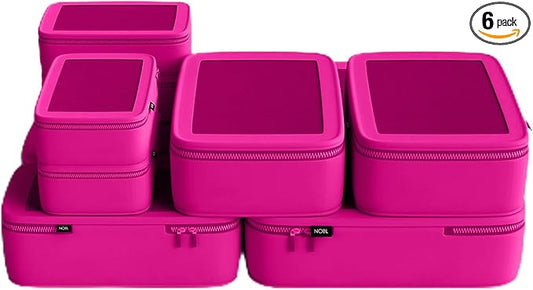 NOBL Travel Compressible Packing Cubes Set, 6 Pieces Travel Packing Organizers, Compression Luggage Cubes for Suitcases & Carry On, Space Saving (XXS, XS, S, M, L, XL) - Hot Pink by NOBL