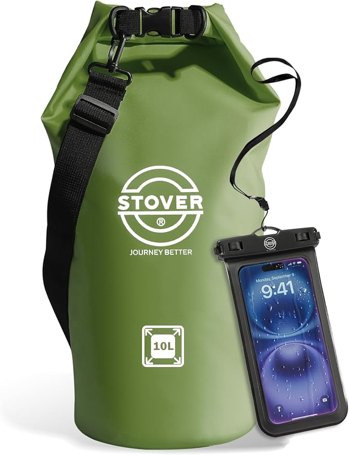 STOVER 5/10/25/30/40L Waterproof Dry Bag, Medium Lightweight Roll Top Dry Bag Backpack w/Waterproof Phone Case, Kayaking, Travel, Hiking, Fishing, Tubing, Camping, the Beach, Men/Women (Green) by STOVER