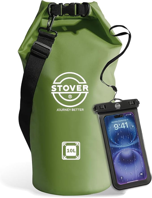 STOVER 5/10/25/30/40L Waterproof Dry Bag, Medium Lightweight Roll Top Dry Bag Backpack w/Waterproof Phone Case, Kayaking, Travel, Hiking, Fishing, Tubing, Camping, the Beach, Men/Women (Green) by STOVER
