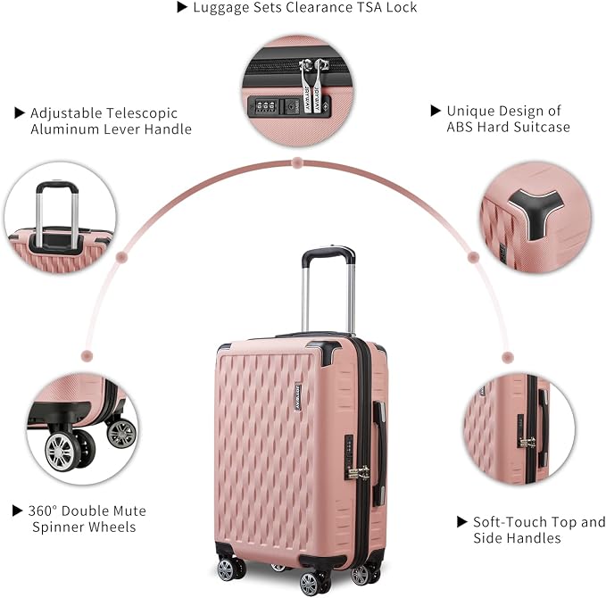 Melalenia Luggage 10 Piece Sets Clearance,Large Suitcase Set Spinner Wheels with TSA Locks,Hard Shell Pink Luggage Sets for Women Travel Suitcase (10Pcs Pink) - Image 6