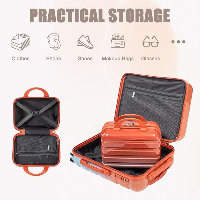 Gradient Color Suitcase 2-Piece Set, 20" Rotating Wheel Suitcase with 14" Cosmetic Case, Lightweight Durable Hardshell Luggage with 360° Spinner Wheels for Travel, Women & Girls (Blue+Red) - Image 6