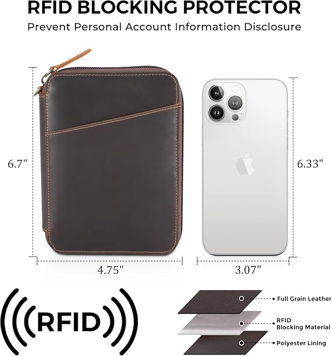 Polare Full Grain Leather Family Passport Wallet for 4 Passports, RFID Blocking Bifold Passport Cover Travel Document Organizer Holder for Women and Men - Image 4