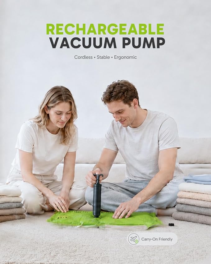 Vacbird 10 Pack Travel Vacuum Bags with Hand Pump, Reusable Waterproof Space Saver for Luggage Clothes Packing - Image 2