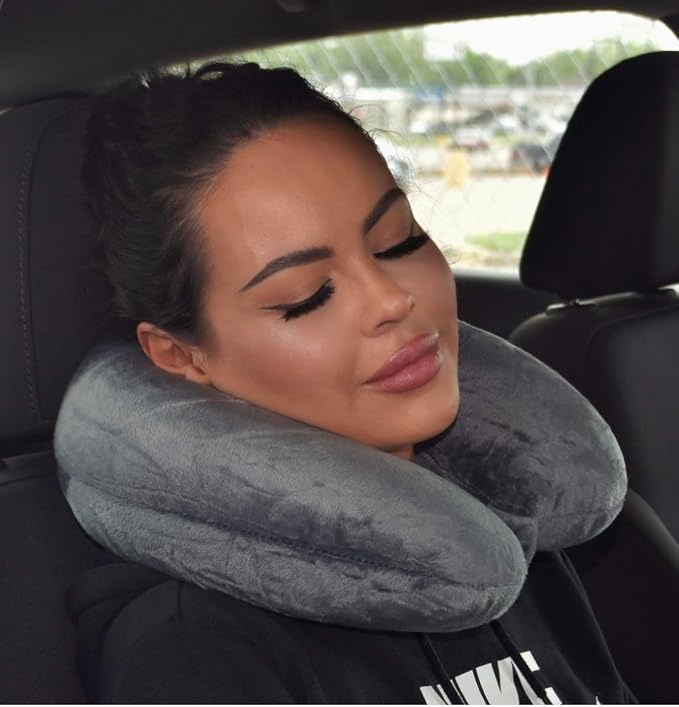 Wolf Essentials Adult Cozy Soft Microfiber Neck Pillow for Travel – Compact, Machine Washable - Perfect for Airplane, Car, or Home Use - Filled and Finished in The USA – Charcoal - Image 2