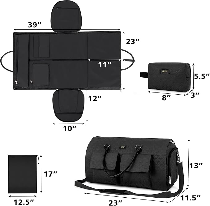Garment Bag for Travel With Toiletry Bag Convertible Carry On Weekender Bag Large Travel Duffel Bags for Women 2 in 1 Hanging Suitcase Suit Travel Bags for Women & Men 3pcs Set (G-Black) - Image 7