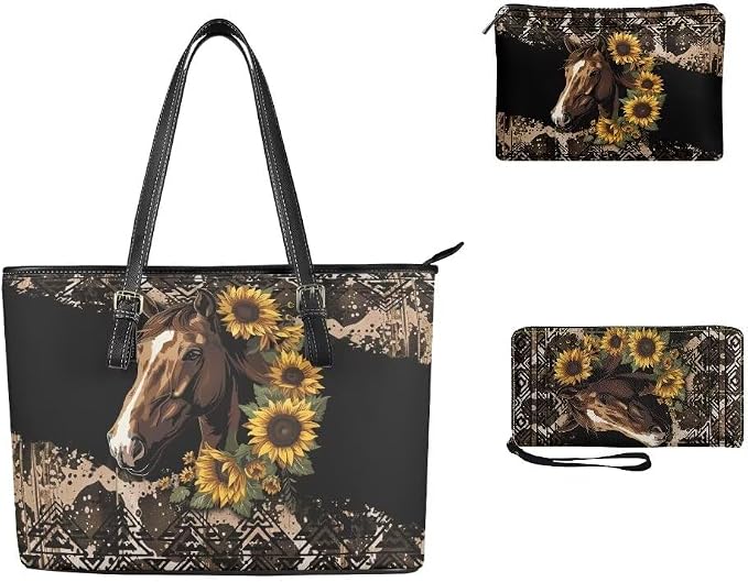 Women Purse Handbags Wallet Sets Leather Shoulder Tote Bag for Women,Top Handle Purse with Wrist Wallet Bag - Image 3
