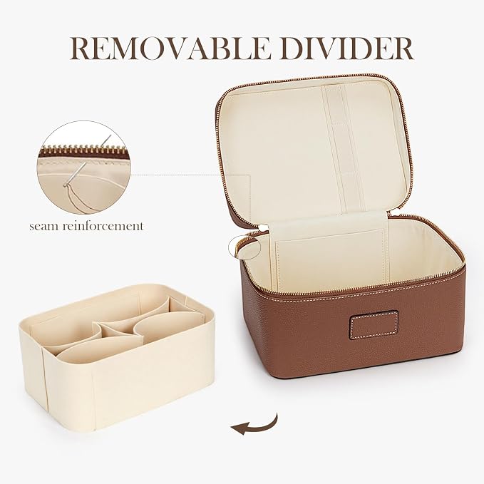 HiTotes Makeup Bag Large Vanity Case for Women Travel Cosmetic Bag Makeup Case Organizer Leather Travel Toiletry Bag - Image 4