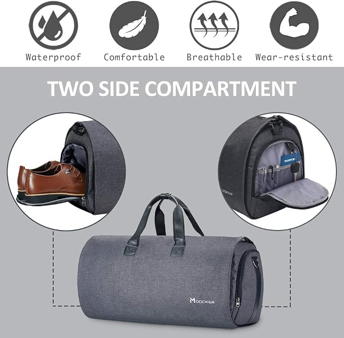 Modoker Convertible Garment Bag with Shoulder Strap, Carry on Garment Duffel Bag for Men Women - 2 in 1 Hanging Suitcase Suit Travel Bags, Black - Image 5