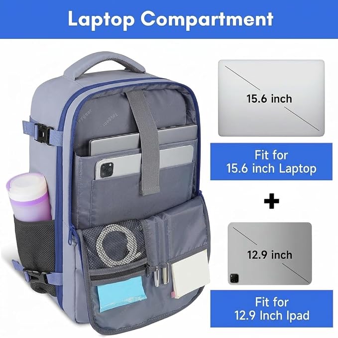 Taygeer Large Travel Backpack for Men Women, 35L Carry On Backpack | Airline Approved Personal Item Travel Bag with Water Bottle Pocket & Shoe Pouch, Laptop Backpack for Gym Hiking, Gray Blue - Image 5