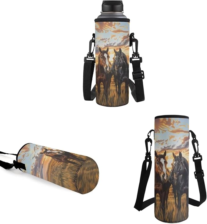 Horse Print Kids Backpack Set with Leakproof Lunch Box Cooler Pencil Bag Water Bottle Sleeve Set for Girls Boys, 4 Pcs Schoolbag for Kindergarten Primary Middle Daybag - Image 5