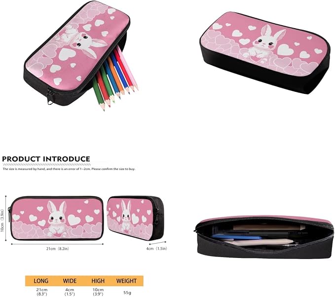 Bunny Backpack for Girls Kids Backpack with Lunch Box Water Bottle Carrier with Strap and Cute Pencil Case 4PCS Set Bookbag with Front Pocket for School 17 inch School Bag for Elementary Girls - Image 5