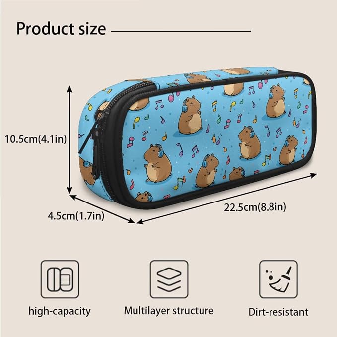 Music Capybara Backpack Pencil Case and Lunch Box 3 Piece Primary School Student Backpack for School Girls 3rd Grade with Lunchbox Girls Ages 6-8 Bookbag/Lunch Bag Set - Image 6