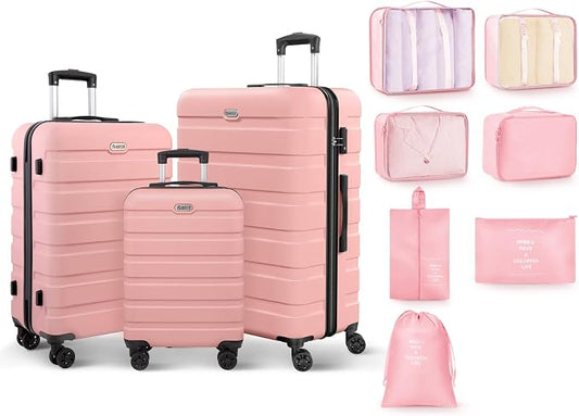 AnyZip Luggage Sets 10 Piece Hardshell Suitcase Set PC ABS Lightweight Travel Suitcases with 4 Double Spinner Wheels TSA Lock 20 24 28 Inch with 7 Storage Bags Pink by YourBestTravelChoice