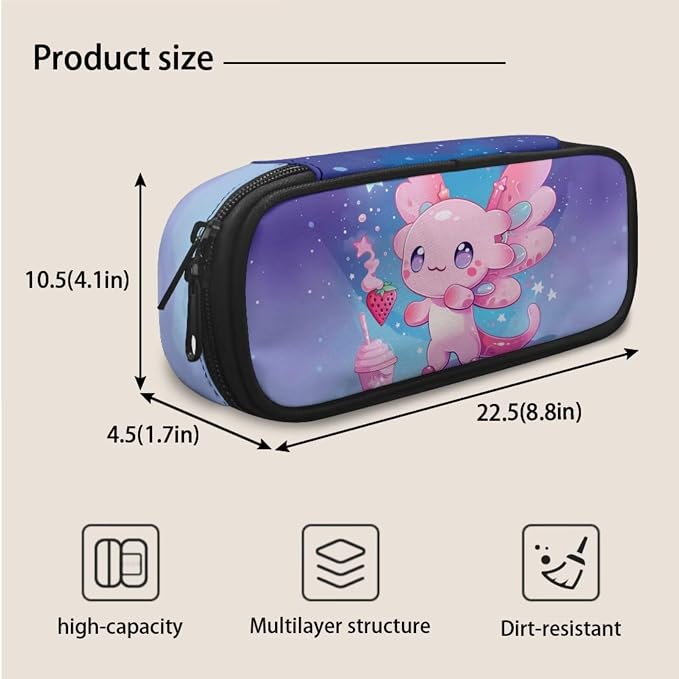Axolotl School Backpack for Girls with Lunch Box Kawaii School Bag Set and Lunchbox Pencil Case 17 Inch Book Bags for 3rd Graders Kids Lunch Bag for Primary School - Image 6
