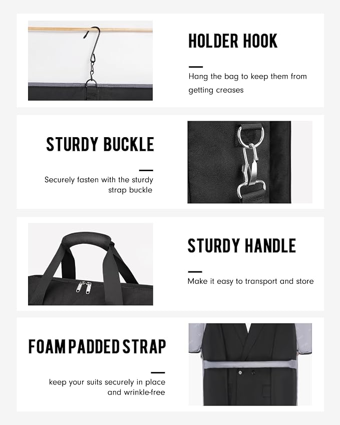 MATEIN Garment Bags for Travel, Large Double Layer Suit Bag Up to 6 Suits | Foldable Carry On Garment Luggage, Convertible Business Suitcase, For Hanging Clothes, For Men Women, Shoulder Strap, Black - Image 4