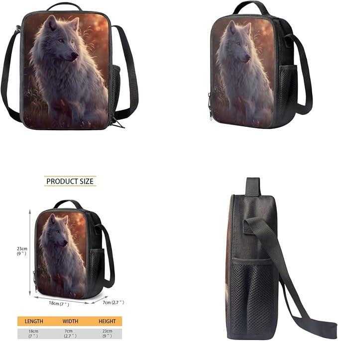 Wolf Backpack for Girls Boys Backpack with Lunch Box Water Bottle Bag and Cute Pencil Case 4PCS Set Bookbag with Front Pocket for School Teens 17 inch Large Capacity School Bag for Kids - Image 4