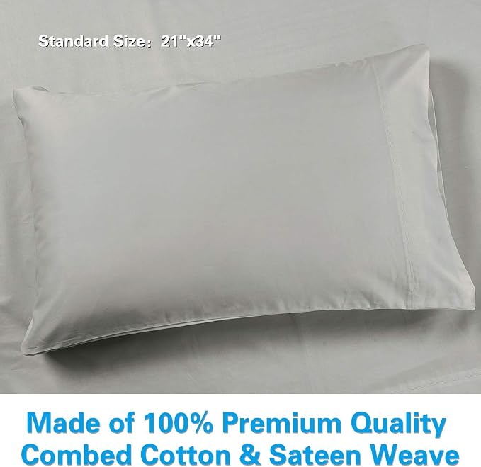 100% Supima Cotton 600 Thread Count Queen Pillowcase Set of 2, Luxury Hotel Pillow Cases,Soft & Silky Sateen Weave, Premium Quality Queen Pillowcase 2 Pieces (Silver Light Grey, STD) - Image 7