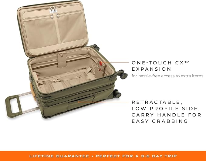 Briggs & Riley Essential 22" Carry On Expandable Spinner - Luggage for Travel, Suitcases with Wheels, Softside Rolling Bag for Men & Women, Self-Repairing Zipper - Baseline Collection, Olive - Image 9