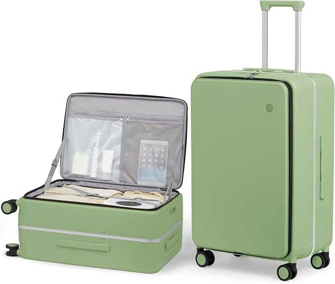 mixi 24 Inch Checked Luggage PC Hard Shell Suitcase Top Opening Aluminum Frame Travel Suitcases with Wheels, Avocado Green by MIXI