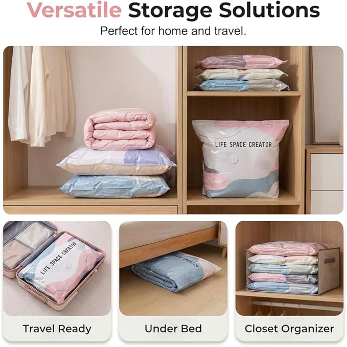 No-Pump Vacuum Storage Bags, Large Compression Storage Bags for Clothes, Comforters, Blankets, Bedding, Travel & Home Organization (M,3PCS) - Image 5
