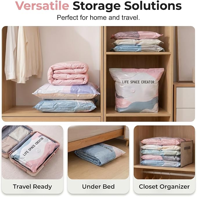 No-Pump Vacuum Storage Bags, Large Compression Storage Bags for Clothes, Comforters, Blankets, Bedding, Travel & Home Organization (M,5PCS) - Image 5