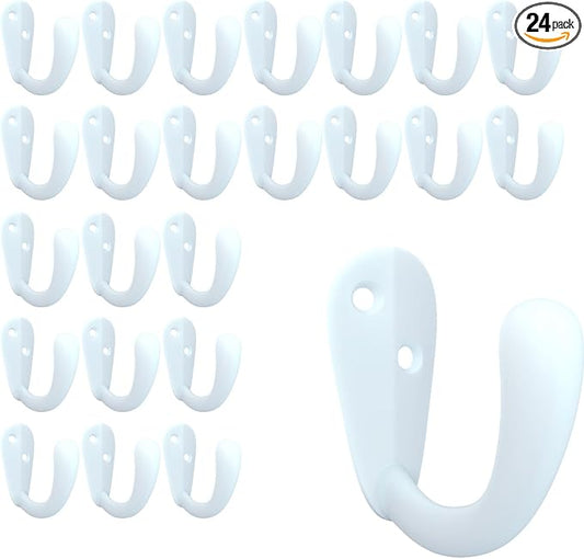 CBWLWJ 24 Pack Coat Hooks Wall Mounted Single Prong Robe Wall Hooks for Hanging Towel Hooks for Living Room, Bathroom, Kitchen, Bedroom for Coat, Bag, Scarf, Towel, Hat, Key, Cup (White) by CBWLWJ
