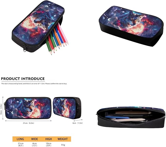Galaxy Wolf Backpack for Girls Kids Backpack with Lunch Box Water Bottle Carrier and Aesthetic Pencil Case 4PCS Set Bookbag with Front Pocket for School 17 inch Large Capacity School Bag - Image 5