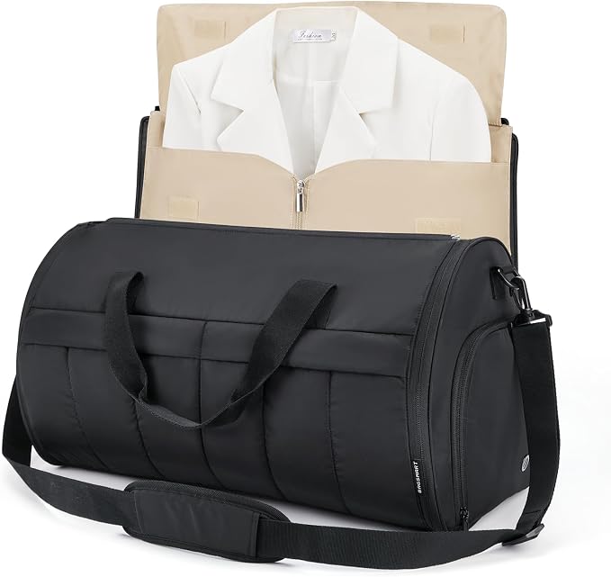 BAGSMART Garment Duffel Bag, Convertible 2-in-1 Puffy Water-Resistant Carry-On with Shoe Compartment, Black by BAGSMART