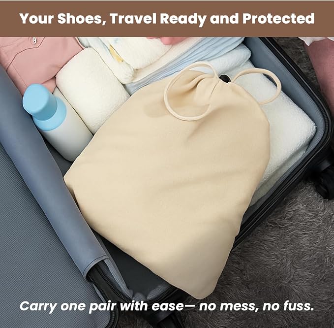 LFH Cotton Rich Shoe Storage Bags with Drawstring, Dustproof Breathable Reusable Organizer, Perfect For Travel, Dorm, Hotel, College, Gym, Easy to Carry, Machine Washable 12"x17" (Pack of 2) - Natural - Image 2