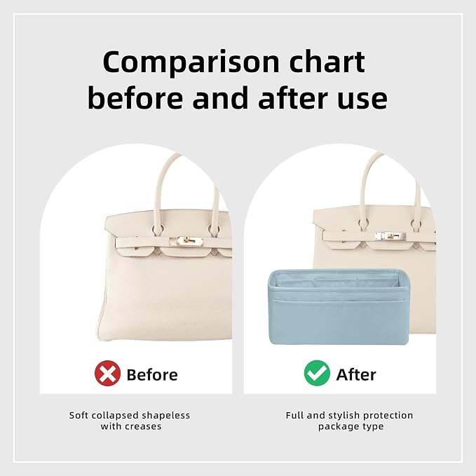 DGAZ Silk Purse Organizer Insert for Birkin Bag(Azure,BK25) | Soft and Lightweight,Perfect Fit,Multi-pocket Storage,Bag Protector,Luxury Bag Care,Handmade,for Smooth Bag Organizer - Image 5