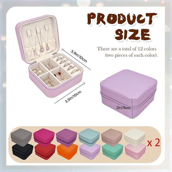 24 Pcs Travel Jewelry Box,Portable Mini Leather Jewelry Case Organizer without getting tangled together for Earrings,12 Colors - Image 2