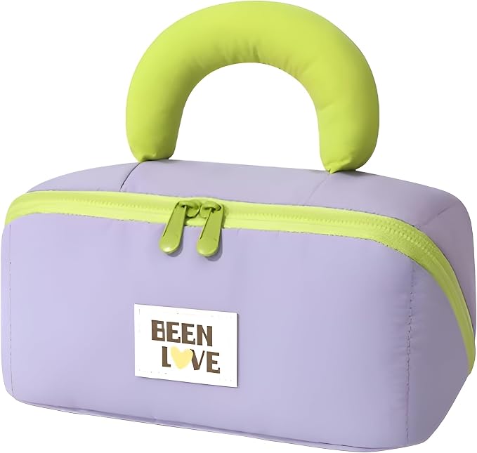 Travel Makeup Bag for Women | Portable Cosmetic Organizer with Handle & Zipper | Waterproof Toiletry Pouch for Makeup Brushes, Skincare & Accessories, Purple, Cross Open Bag by Shopiable+Store