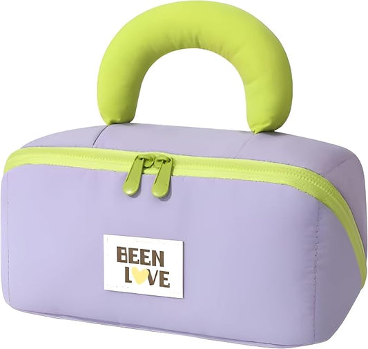Travel Makeup Bag for Women | Portable Cosmetic Organizer with Handle & Zipper | Waterproof Toiletry Pouch for Makeup Brushes, Skincare & Accessories, Purple, Cross Open Bag by Shopiable+Store