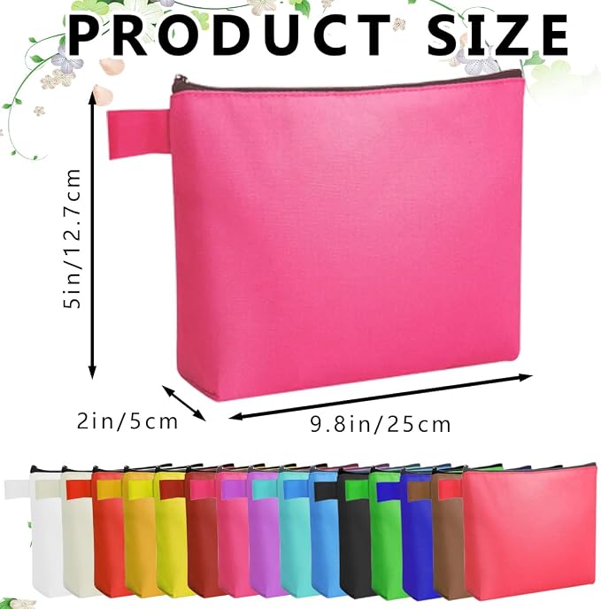 60 Pcs Canvas Makeup Bags Bulk Multi-Purpose Cosmetic Bag with Zipper Multi-Purpose Blank Travel Toiletry Bag Plain Blank Colored Bag for Travel Girls Pencil Craft, 15 Colors (9.8 x 5 x 2 Inch) - Image 2