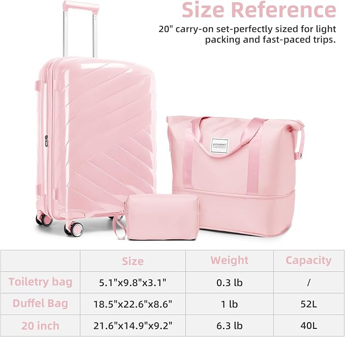 Carry On Luggage 22x14x9 Airline Approved, 20 Inch Expandable Hardshell Luggage Carry-on Suitcases with Spinner Wheels, Carry On Suitcase Set for Women (PINK) - Image 6