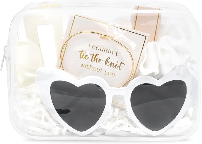 DEEKA 5 Pcs Bridesmaid Proposal Bag Set Gift Clear Makeup Toiletry Bag Bachelorette Party Favors Sunglasses Hair Claw Clips Scrunchies Knot Bracelets Bridal Wedding Party Gifts (White) by DEEKA